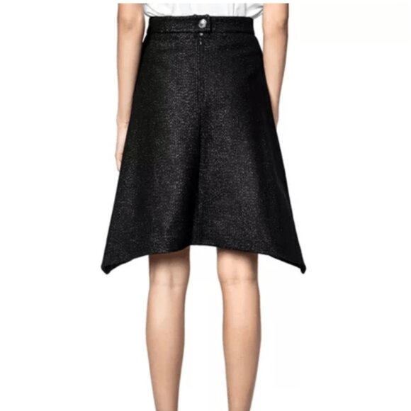 NWT ZADIG & VOLTAIRE JOUR SPARKLE BLACK SILVER METALLIC WOOL BLEND A-LINE SKIRT - Picture 3 of 9